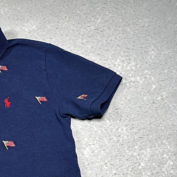 Ralph Lauren Shirt Boys Size Medium Blue Embroidered USA Flag Allover Print - Picture 3 of 11